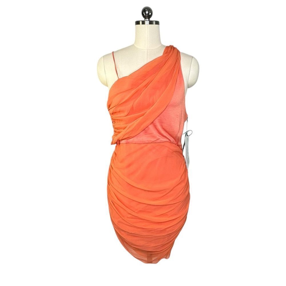 REVOLVE Alice + Olivia Silk Coral One Shoulder Draped Mini Dress | Size L